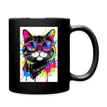 Neon Splash Cat Sunglasses - Full Color Mug - black - Right