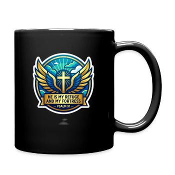Psalm 91 Refuge Wings Badge - Full Color Mug - black - Right
