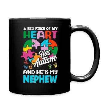 Heart Nephew Support Autism Awareness Puzzle Piece - Full Color Mug - black - Right