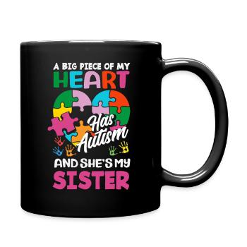 Heart Sister Support Autism Awareness Puzzle Piece - Full Color Mug - black - Right