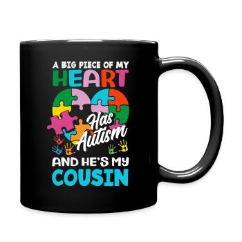 Heart Cousin Support Autism Awareness Puzzle Piece - Full Color Mug - black - Right