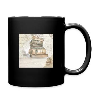 Watercolor Stack of Books Vintage Collage - Full Color Mug - black - Right