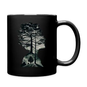 shaded silhouette of a woman with a pine tree - Full Color Mug - black - Right
