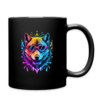 Wolf Neon Splash - Full Color Mug - black - Right