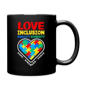 Love Inclusion Autism Awareness Puzzle Piece - Full Color Mug - black - Right