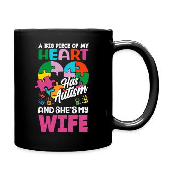 Heart Wife Support Autism Awareness Puzzle Piece - Full Color Mug - black - Right
