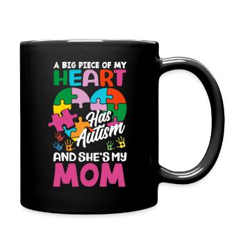 Heart Mom Support Autism Awareness Puzzle Piece - Full Color Mug - black - Right