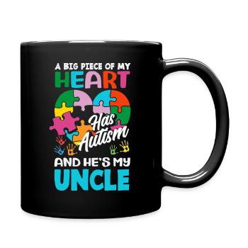 Heart Uncle Support Autism Awareness Puzzle Piece - Full Color Mug - black - Right
