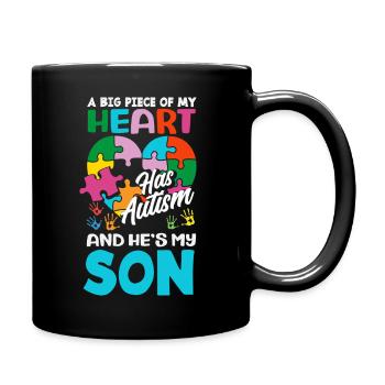 Heart Son Support Autism Awareness Puzzle Piece - Full Color Mug - black - Right