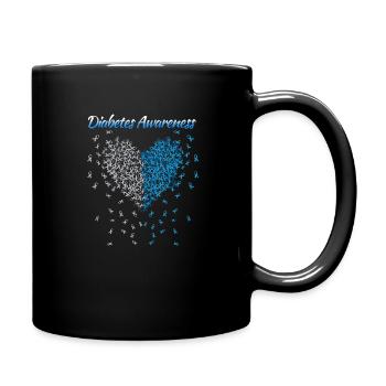 Diabetes Awareness Blue And Gray Heart Ribbon - Full Color Mug - black - Right