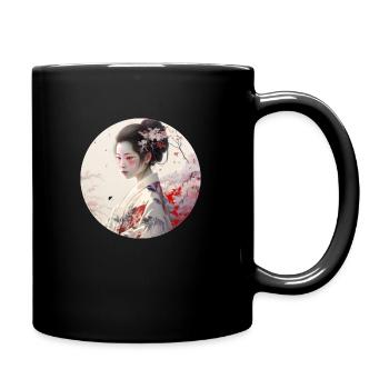 Aesthetic Japanese Art Geisha With Rose - Full Color Mug - black - Right