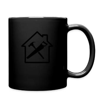 Carpenter saw and hammer in transparent house - Full Color Mug - black - Right