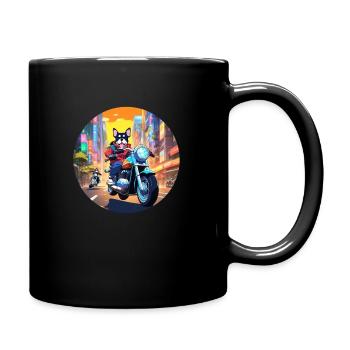 Puppy Power: Dog Takes the Streets on a Motorcycle - Full Color Mug - black - Right