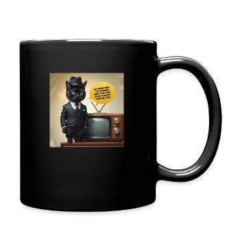 Corporate Cat on TV – Surreal Vintage Meme - Full Color Mug - black - Right