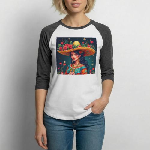 Mexican Design, Regional Mexican Charro Woman - Unisex Baseball T-Shirt