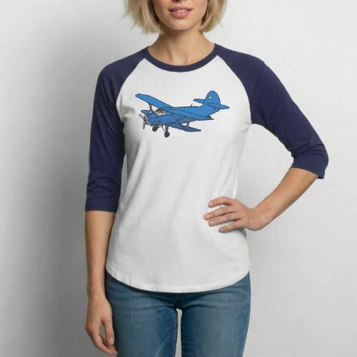 Blue biplane, propeller-driven airplane, aircraft - Unisex Baseball T-Shirt