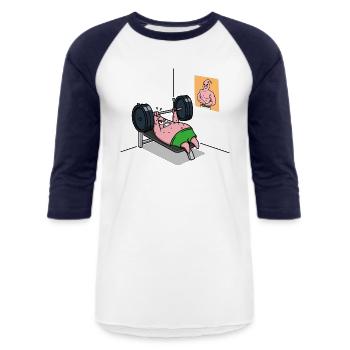 Majin Buu vs Patrick - Funny Anime Bodybuilding - Unisex Baseball T-Shirt - white/navy - Front - AI Model Female 172 light (172cm) & AI Model Male 178 light (178cm)