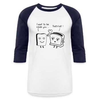 Inside You Hot Sex Toaster Toast Bread Dirty Talk - Unisex Baseball T-Shirt - white/navy - Front - AI Model Female 172 light (172cm) & AI Model Male 178 light (178cm)