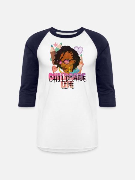 Afro Woman Childcare Life - Unisex Baseball T-Shirt - white/navy