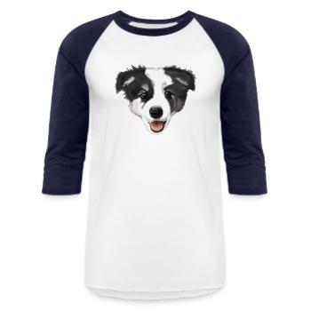 Happy Border Collie - Unisex Baseball T-Shirt - white/navy - Front - AI Model Female 172 light (172cm) & AI Model Male 178 light (178cm)