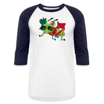 chapulin Grasshopper - Unisex Baseball T-Shirt - white/navy - Front - AI Model Female 172 light (172cm) & AI Model Male 178 light (178cm)