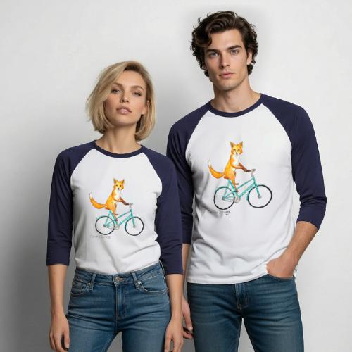 The Fox & the Bicycle - Unisex Baseball T-Shirt