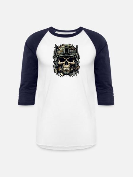 Soldier's Legacy: Camo Skull - Unisex Baseball T-Shirt - white/navy