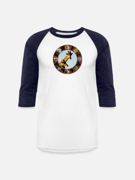 blue sky giraffe africa circle - Unisex Baseball T-Shirt - white/navy