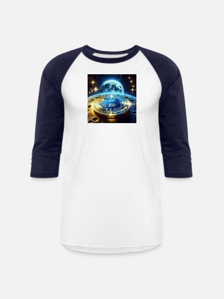 Blue Gold Crypto Coin - Unisex Baseball T-Shirt - white/navy