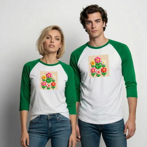 3D Flowers and Butterflies in Amber, Floral Design - Unisex Baseball T-Shirt