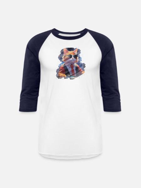 RhythmStroke Kitty T-Shirt - Unisex Baseball T-Shirt - white/navy