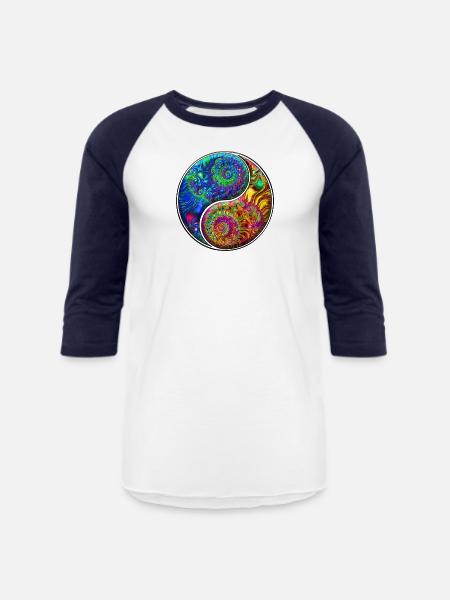 Fractal Yin Yang Yoga - Unisex Baseball T-Shirt - white/navy