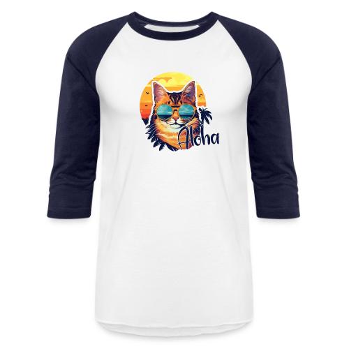 Funny Cat in Hawaiian Aloha Sunglasses - Unisex Baseball T-Shirt