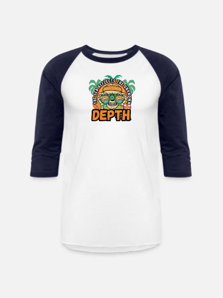 Depth Wave Seeker Skull - Unisex Baseball T-Shirt - white/navy