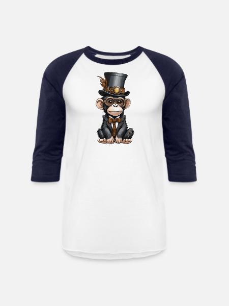 Well-dressed chimpanzee - Unisex Baseball T-Shirt - white/navy
