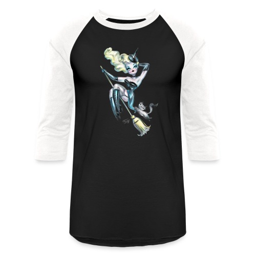 Pinup Retro Witch with Kitty - Unisex Baseball T-Shirt
