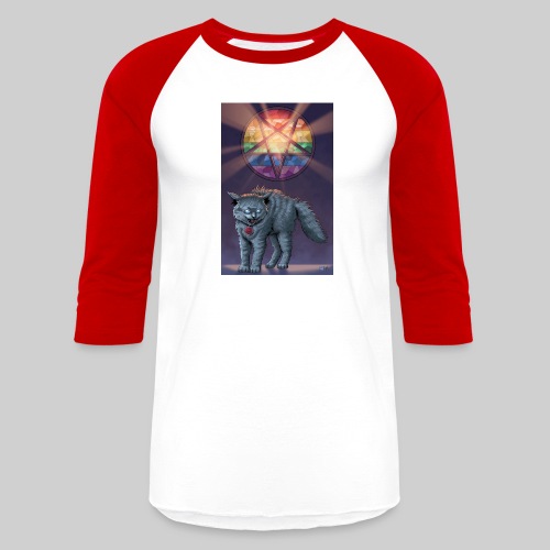 Devil Cat with Rainbow Stained Glass - Unisex Baseball T-Shirt