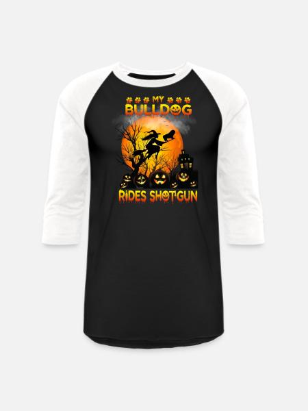 My Bulldog Riding Broom - Unisex Baseball T-Shirt - black/white