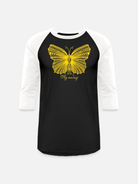 Fly Away Butterfly - Unisex Baseball T-Shirt - black/white