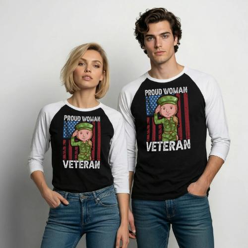 Proud Woman Veteran - Unisex Baseball T-Shirt