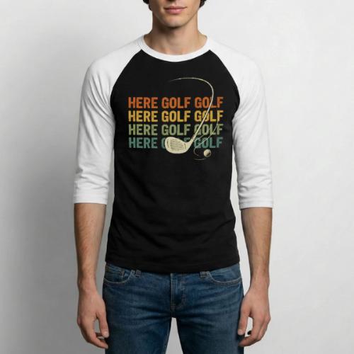 Here Golf Golf Golf Vintage Sunset Style - Unisex Baseball T-Shirt