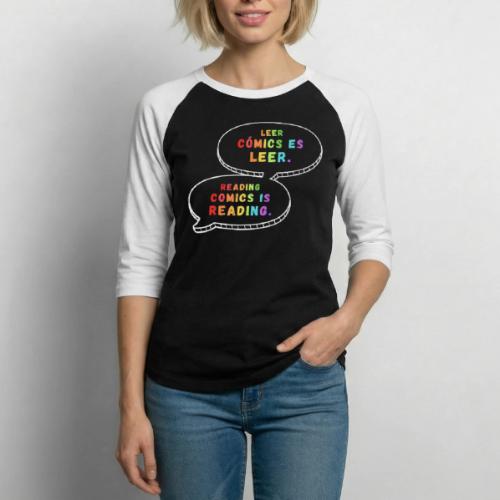 Reading Comics is Reading Rainbow Bilingual - Unisex Baseball T-Shirt