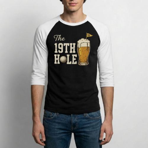 Golf Lover T-Shirt: The 19th Hole Beer Design - Unisex Baseball T-Shirt