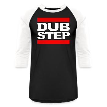 Dubstep Music RUN DUB STEP logo parody - Unisex Baseball T-Shirt - black/white - Front - AI Model Female 172 light (172cm) & AI Model Male 178 light (178cm)