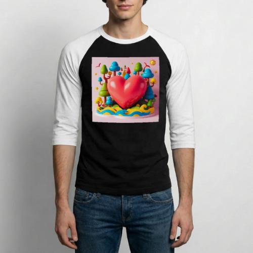 Big red heart, surrounded by landscape, nature - Unisex Baseball T-Shirt