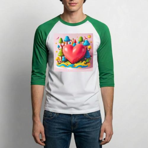 Big red heart, surrounded by landscape, nature - Unisex Baseball T-Shirt