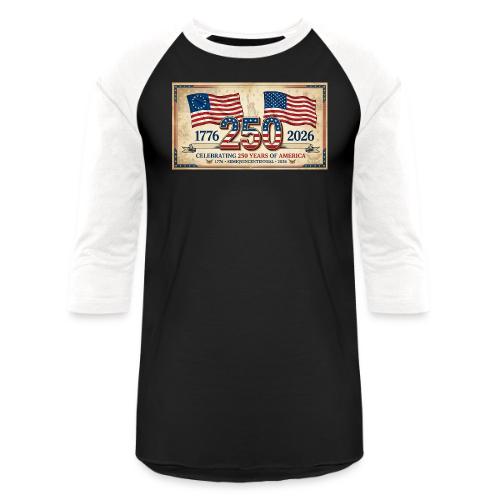USA 250th Anniversary Flags Emblem - Unisex Baseball T-Shirt