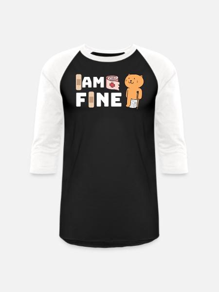 IAM FINE INJURY CAT - Unisex Baseball T-Shirt - black/white