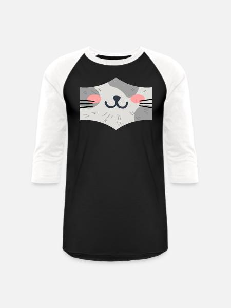 Cat Face Mask - Unisex Baseball T-Shirt - black/white