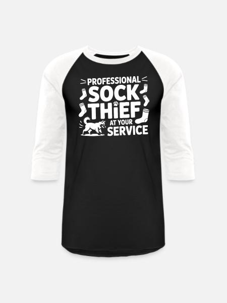 Funny Dog Professional Sock Thief  - Unisex Baseball T-Shirt - black/white